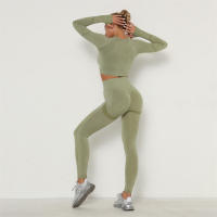 conjunto de yoga para mujer sin costuras ropa deportiva de gimnasio con manga larga sujetador de alto cinturón leggings de gimnasio traje deportivo - details 19