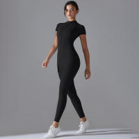 Body de yoga para mujer, ropa moldeadora deportiva de manga corta, traje de gimnasio de una pieza, nailon de color sólido - details 10