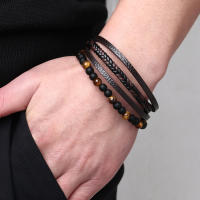 Pulsera de hombre ins pulsera de hebilla magnética de ojo de tigre tejida con viento, pulsera retro de cuero PU de piedra natural. - details 1