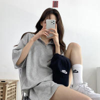 Traje deportivo de mujer con cremallera de color sólido, verano 2025, nuevo, holgado, delgado, top y pantalones cortos casuales de dos piezas. - details 17