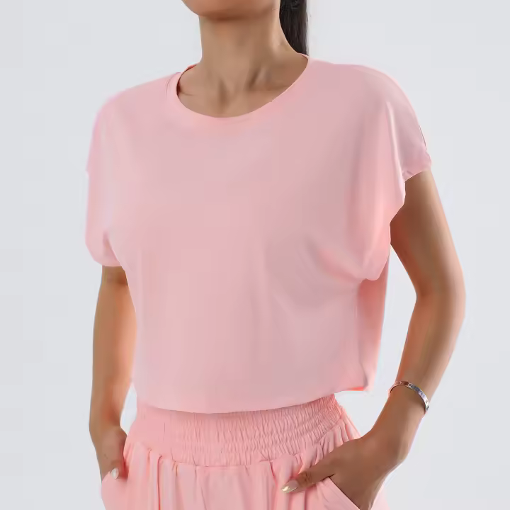 Camiseta de yoga de verano, top casual con secado rápido, ropa suelta y transpirable de manga corta para mujer, ideal para correr al aire libre. - 1