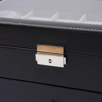 Caja de reloj con cerradura de 3 capas, caja de almacenamiento para joyería y gafas de sol, 25 ranuras + cerradura de Metal de 33,7x19,4x20,5 cm/13,26x7,63x8,07 pulgadas - details 3