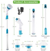 Fregadora Giratoria Eléctrica con 3 Cabezales de Cepillo Reemplazables, Mango de Extensión Ajustable para Baño, Cocina y Coche - details 6