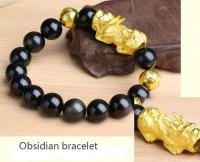 Pulsera de obsidiana Feng Shui para hombre y mujer, cuentas naturales reales, piedra negra, cobre puro, Buda Pixiu, amuleto de buena suerte, joyería - details 5