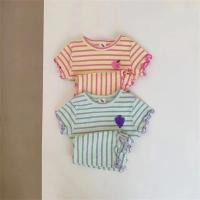 Conjunto de ropa de manga corta a rayas para bebé, Tops con borde de oreja para niña + traje corto de 2 piezas, artículos de ropa con estampado de uva para niño, novedad de verano 2025 - details 1