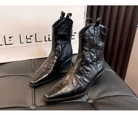 2024 Nuevas botas de cuero estilo vaquero occidental con punta afilada y tacón grueso, botines de mujer Chealsea - details 5