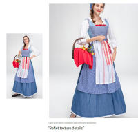 Nuevo Conjunto de traje étnico de cerveza Pastoral de chica de granja a cuadros azules de estilo francés - details 8