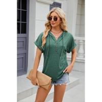 BUNO-2025 Camiseta de manga corta para mujer, Tops con capucha, botones sólidos, cordones, Verano - details 11