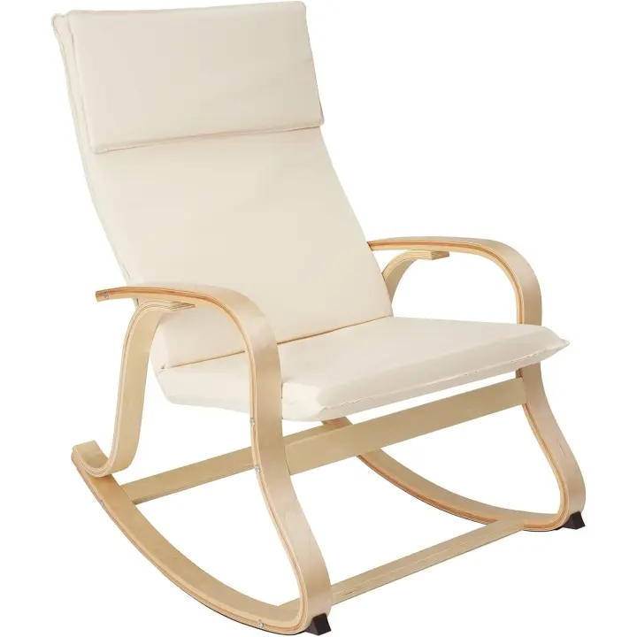 Mecedora Roca de Madera de Abedul 150kg, Silla Mecedora, Oscilante, Sillón Ergonómico para Balanceo (Beige) - 1