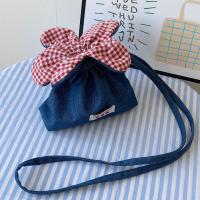 Paquete ligero de bolsillo con cordón de flores, bolsa de almacenamiento, bolso de flores de estilo coreano, bolso de hombro de mezclilla satinado a cuadros, compras - details 8