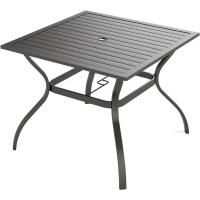 Mesa de bistró cuadrada para comedor de patio con listones de acero y metal de 37 pulgadas, muebles de exterior, mesa de jardín, orificio para sombrilla de 1,57 pulgadas - details 0