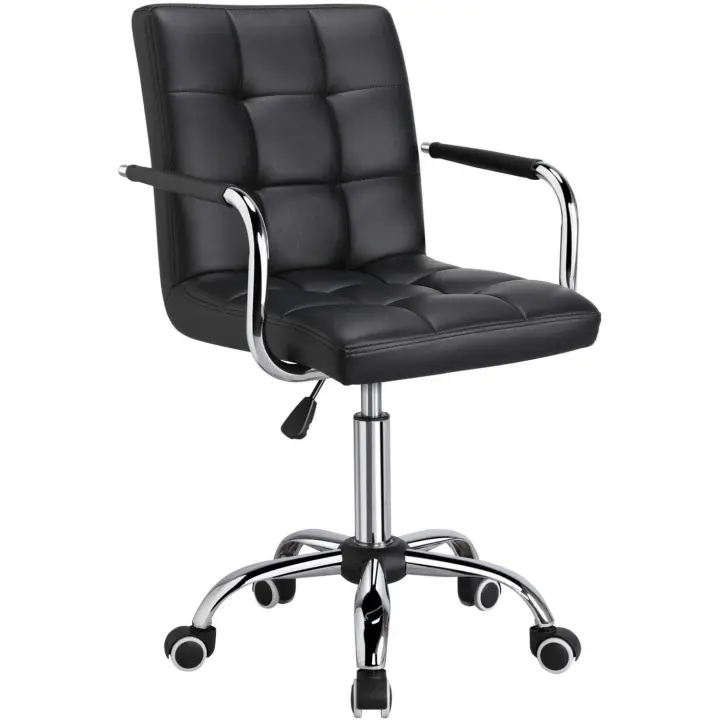 Silla de oficina giratoria, taburete de trabajo, escritorio ergonómico con respaldo negro - 1