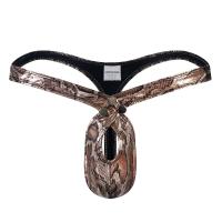 Calzoncillos de piel sintética con estampado de serpiente para Hombre, Tanga, ropa interior Sexy, bragas, bolsa de cintura baja, parte trasera en T - details 1