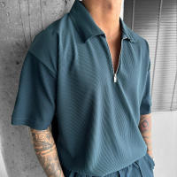 2025 verano de los hombres de Europa y Estados Unidos nuevo polo con cremallera casual de manga corta pantalones cortos de cordón traje de los hombres - details 3