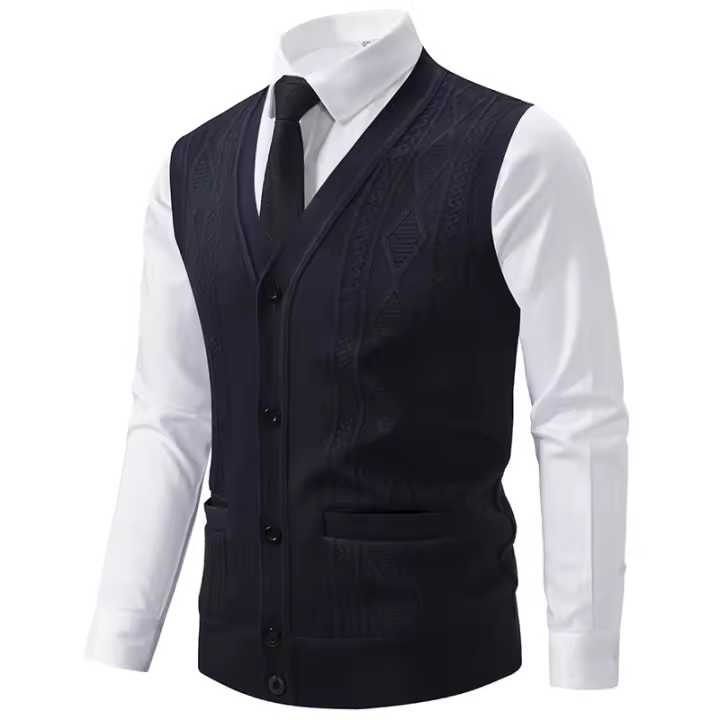 Chaqueta de Punto Adelgazante con Cuello en V Ropa de Invierno Cálida para Hombres - 1