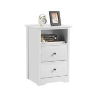 Mesita de Noche Moderna de Madera MDF Blanca 2 Cajones Diseño Lateral para Sofá Dormitorio - details 13