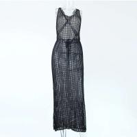 Vestido informal semitransparente de punto para mujer, vacaciones en la playa, estilo europeo, sin mangas, con espalda abierta - details 15