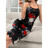 2025 nuevo camisón de verano para mujer rosa impresión digital elegancia casual vestido de tirantes medio y largo - details 1