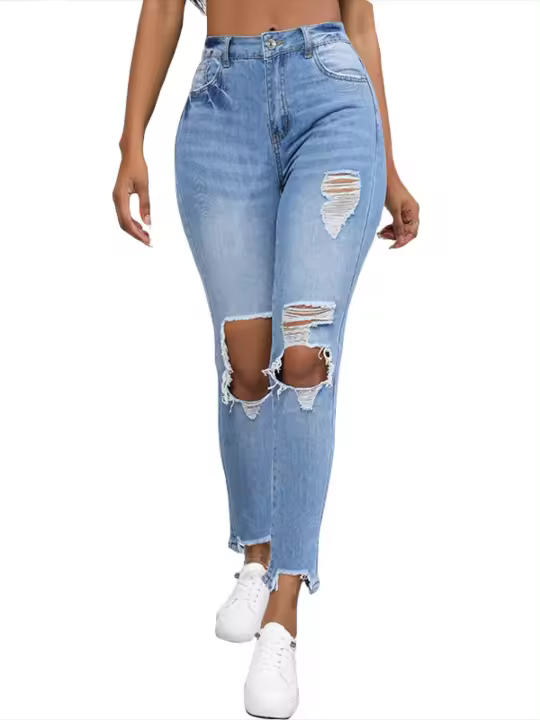 Pantalones vaqueros sueltos de cintura alta a la moda para mujer con estilo vaquero brillante - 1