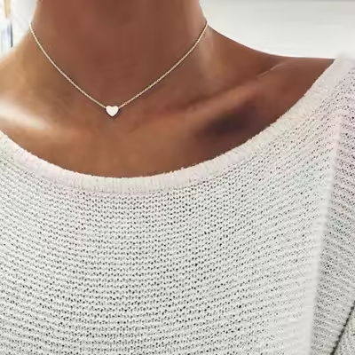 Gargantilla de perlas sencilla para mujer, cadena de doble capa a la moda, colgante de corazón de amor pequeño, collar, regalo de joyería al por mayor - 1