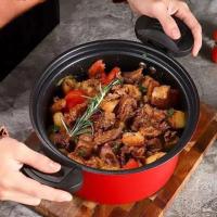 Olla a presión con tapa de 3.5L, con revestimiento antiadherente, antiquemaduras, mango de dos orejas, olla de estofado, fondo plano rojo y verde, microolla a presión - details 7