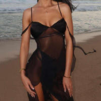 BUNO-Vestidos largos transparentes de malla para mujer, cintas sexys lisas, tirantes con abertura lateral, Vestidos atractivos, bata de vacaciones para mujer - details 7