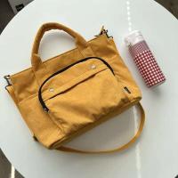 Bolso de mano de lona de algodón grande Retro con cremallera de pana para mujer, bolso cruzado ecológico informal portátil para mujer, bolso de mano con felpa - details 6