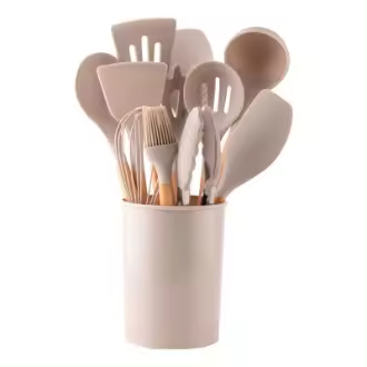 Juego de Utensilios de Cocina Modernos de Silicona 12 Piezas, Incluye Mango de Madera, Antiadherente, Lavable - 1