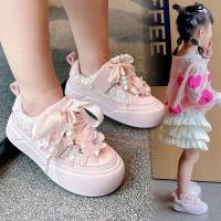 Zapatos casuales para niñas 2025 Zapatillas de deporte de princesa con flores de perlas y diamantes de imitación para niños - details 2