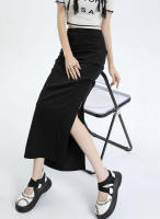Lucyever-Falda larga ajustada de cintura alta para mujer, faldas Midi con abertura lateral, estilo coreano, Y2K - details 10