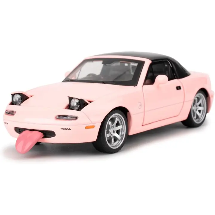 Mazda-Coche de juguete de aleación de MX-5 para niños, vehículo de juguete potente, parte superior desmontable, luces intermitentes, con sonido y luces brillantes, regalo de grado coleccionable, color rosa, 1/32 - 1