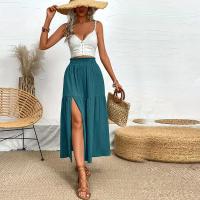 Nueva falda de mujer, falda Midi bohemia a la moda, cintura alta, falda lisa con volantes, faldas informales con abertura lateral para la playa, falda de 3 colores - details 6