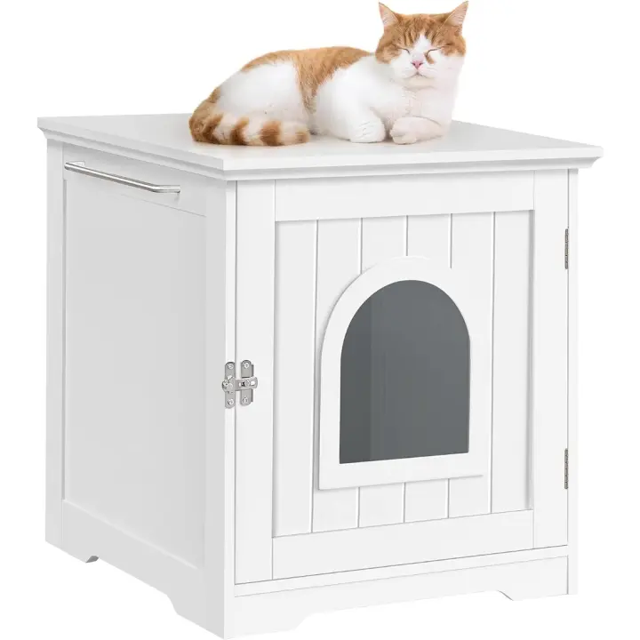 Arenero para Gatos Medianos 48,5x51x51,5cm Cajas de Arena para Gatos con Puerta y Entrada Casa para Gatos Blanco - 1