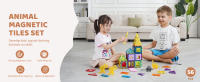SucceBuy Juego de 56 Uds de azulejos magnéticos, bloques de construcción magnéticos en forma de animales con 4 dinosaurios, juguetes educativos de construcción STEM - details 0