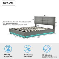 Cama de Almohada Tapizada 160 x 200cm LED, Rejilla Metálica, Caja de Cama, Doble Cama con Soporte de Cabeza Ajustable y Espacio de Almacenamiento Hidráulico Gris (Sin Colchón) - details 0