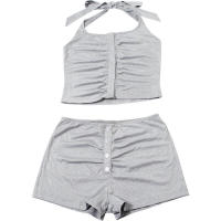 BUNO-Conjunto de 2 piezas con pliegues de gato extraño para mujer, camisetas sin mangas con cordones y espalda descubierta, camisetas sin mangas y pantalones cortos, traje a juego de calle de tendencia de verano - details 7