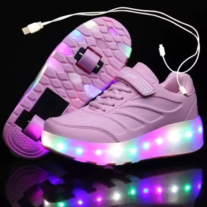 Zapatillas luminosas de dos ruedas con carga USB 2025, zapatos de patín con luz Led para niños, zapatillas de deporte para niños - 1