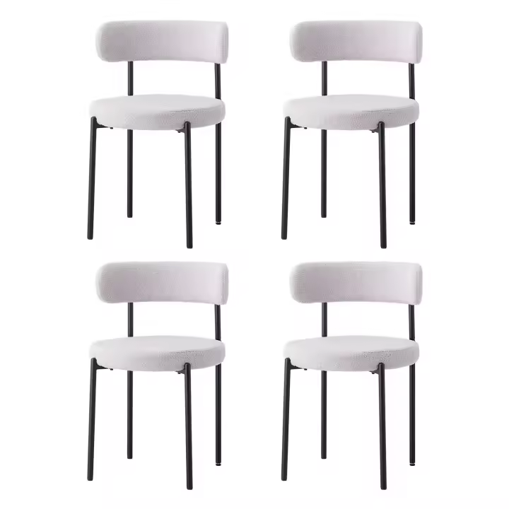 Un juego de 4 sillas de comedor de estilo nórdico, sillas de comedor modernas de terciopelo Teddy, patas de metal para cocina/sala de estar - 1