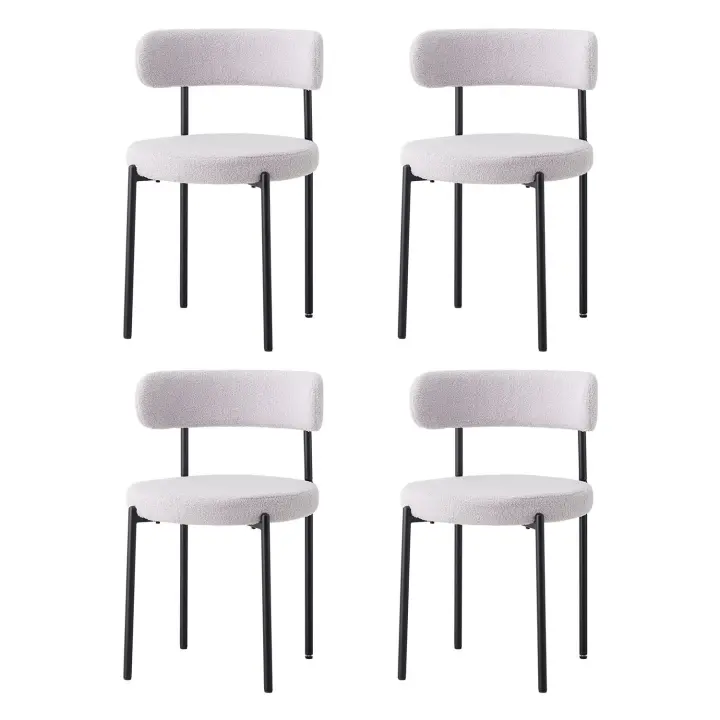 Un juego de 4 sillas de comedor de estilo nórdico, sillas de comedor modernas de terciopelo Teddy, patas de metal para cocina/sala de estar - 1