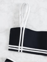 Conjunto de Bikini unicolor con tirantes para mujer, Sexy para el hombro con una correa traje de baño, 2 piezas - details 4