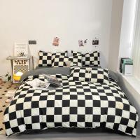 Juego de funda nórdica a cuadros en blanco y negro, juego de cama completo con rejilla geométrica - details 0