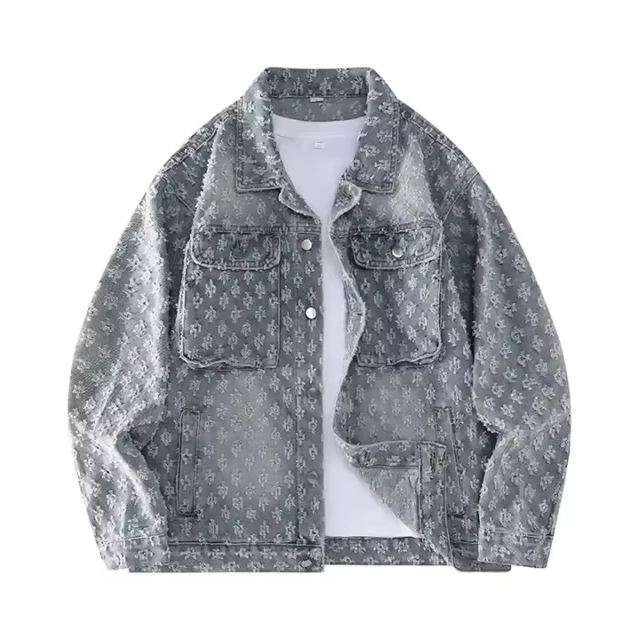 Chaqueta vaquera holgada informal de estilo americano para parejas, prendas de vestir exteriores con diseño de estampado Vintage a juego, colección de moda de otoño para hombres - 1