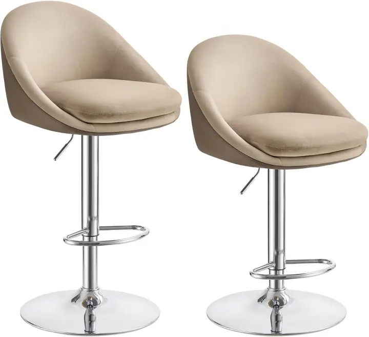 Silla de Cocina Giratoria 360° Regulable en Altura Acero, con Resalto, Base, Reposapiés, para Mostrador, Comedor Marrón - 1
