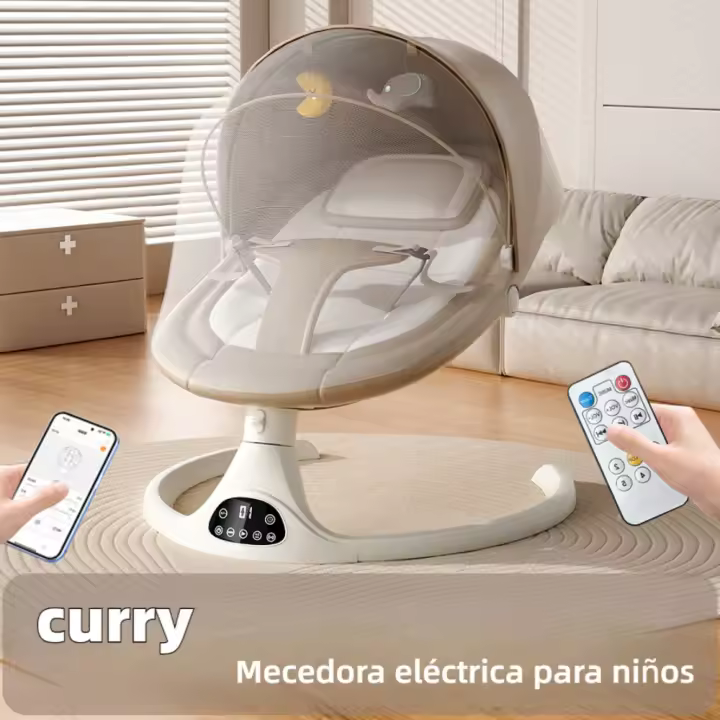 Mecedora para Niños hasta 9 kg, Plegable, con Mando a Distancia y Bluetooth, Funciona con Pilas/Electricidad, Arnés 5 Puntos, Visera Solar - 1