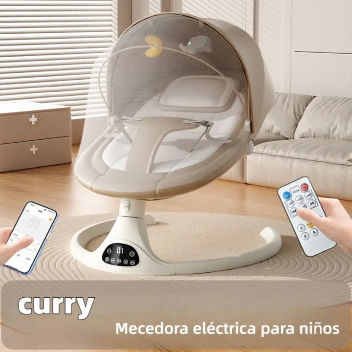 Mecedora para Niños hasta 9 kg, Plegable, con Mando a Distancia y Bluetooth, Funciona con Pilas/Electricidad, Arnés 5 Puntos, Visera Solar - 1