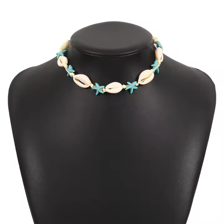 Collar anudado tejido a mano bohemio, collar de concha simple de viento oceánico de verano - 1