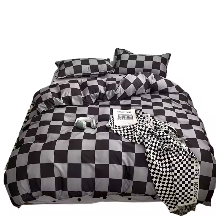 Juego de funda nórdica a cuadros negra y gris, ropa de cama Reversible con rejilla geométrica, funda de edredón suave para niños, adolescentes y adultos, decoración de dormitorio - 1