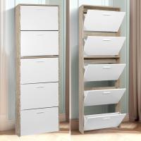 Mueble zapatero de 12 pares - Estantería de gran capacidad para vestíbulo o pasillo - (ancho) 60 x (profundidad) 24 x (alto) 80 cm - Madera clara blanca - details 177