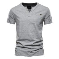 Camisetas informales de algodón para hombre del día del padre, camiseta clásica con cuello en V de Color sólido, camisetas de manga corta de alta calidad para hombre - details 9