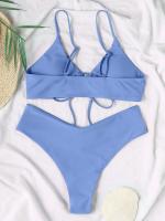 Nuevo conjunto de bikini de alta elasticidad verano 2025, sexy de dos piezas con cordones de color sólido para mujer, traje de baño de playa - details 14